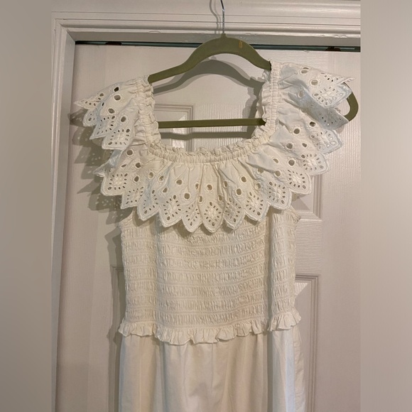 Sea New York Hazel Eyelet Smocked Ruffle Midi Dress White - Picture 3 of 6